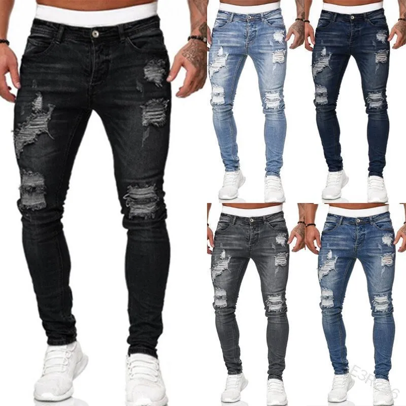 Men's Snug Fitting Skinny Jeans with Rips