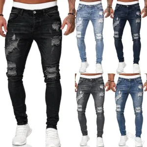 Men's Snug Fitting Skinny Jeans with Rips