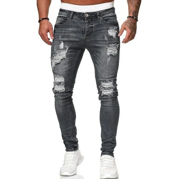 Men's Snug Fitting Skinny Jeans with Rips