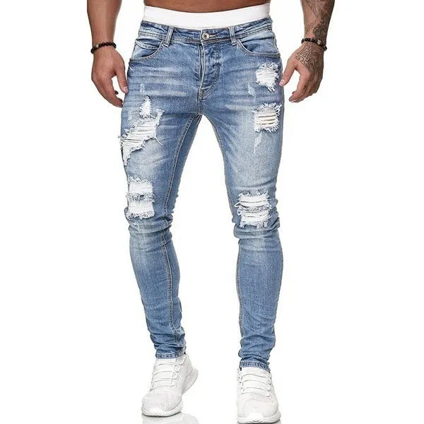 Men's Snug Fitting Skinny Jeans with Rips