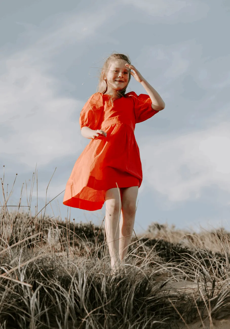 Miann & Co Kids - Keyhole Puff Sleeve Dress - Tomato