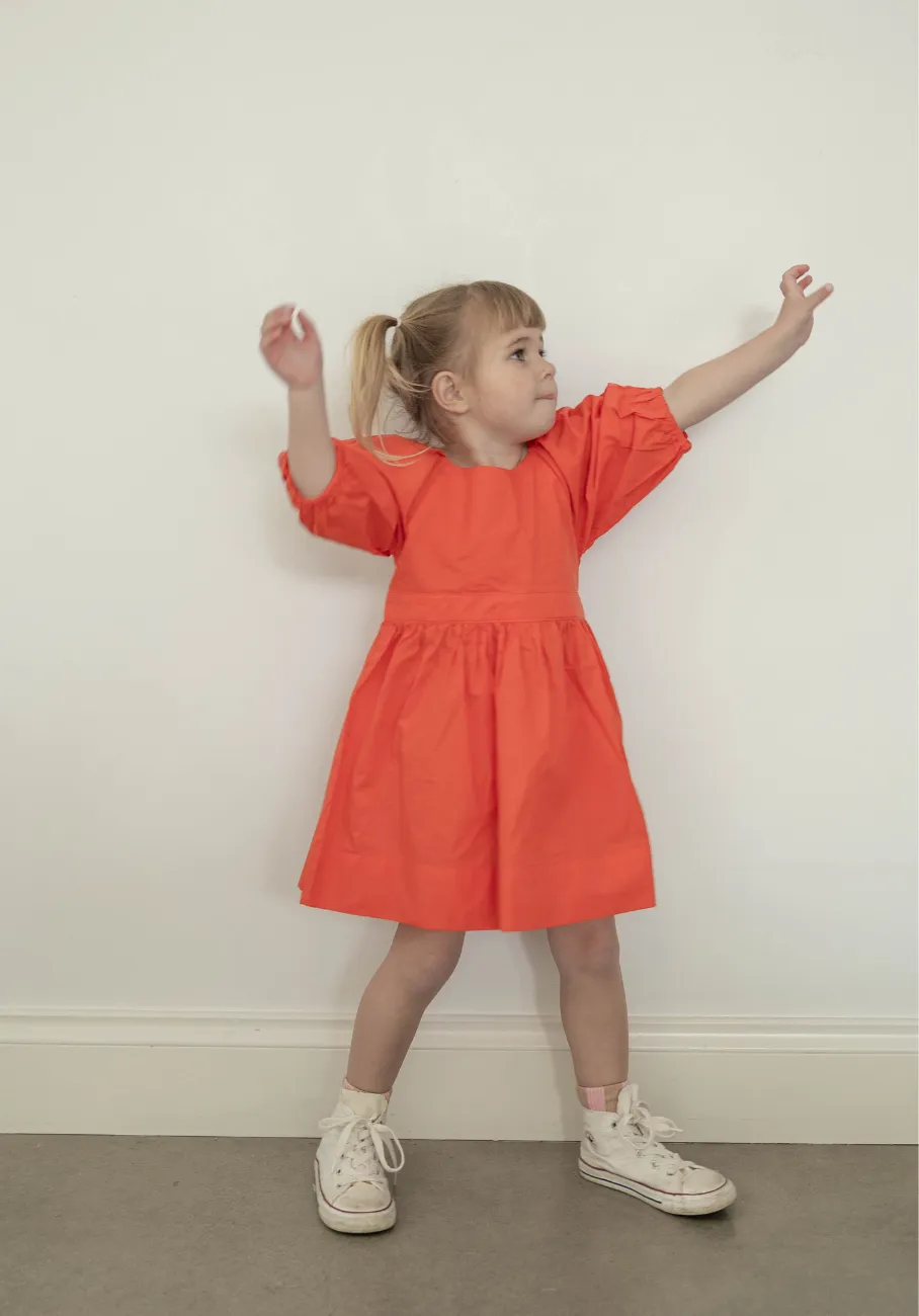 Miann & Co Kids - Keyhole Puff Sleeve Dress - Tomato