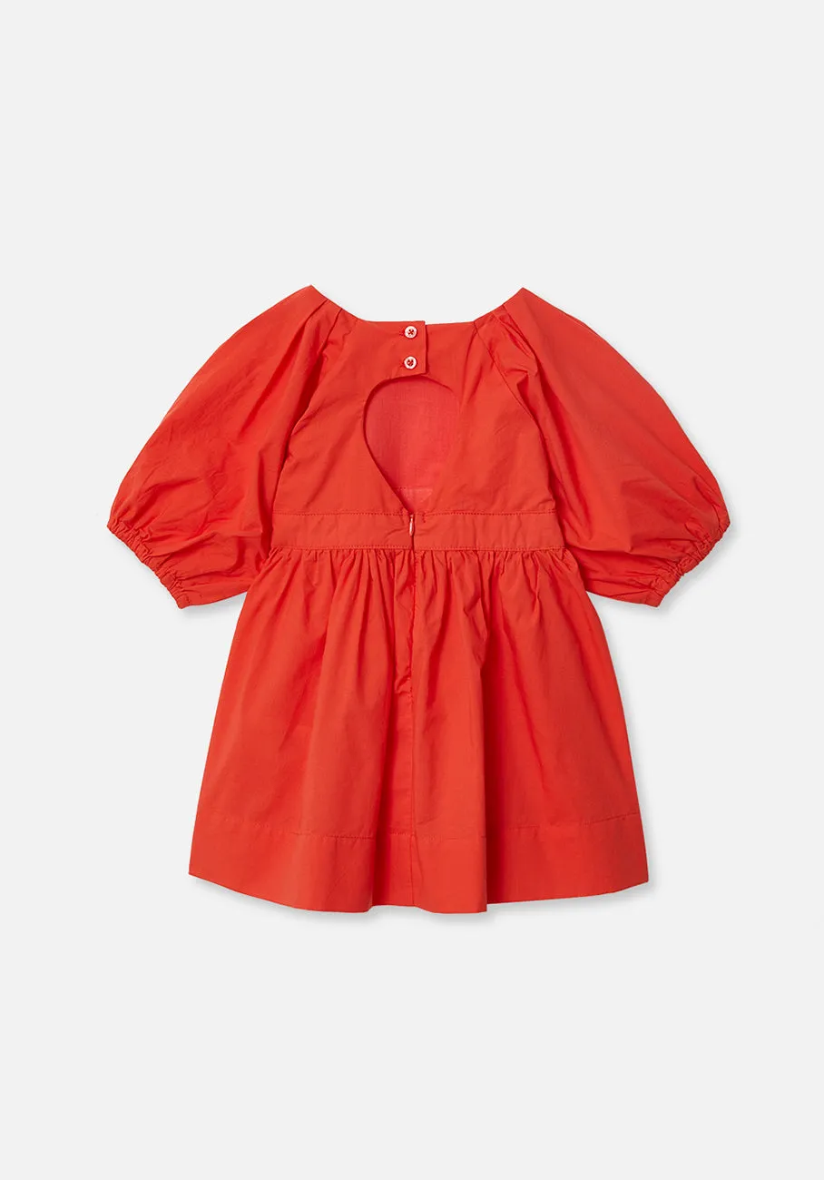 Miann & Co Kids - Keyhole Puff Sleeve Dress - Tomato