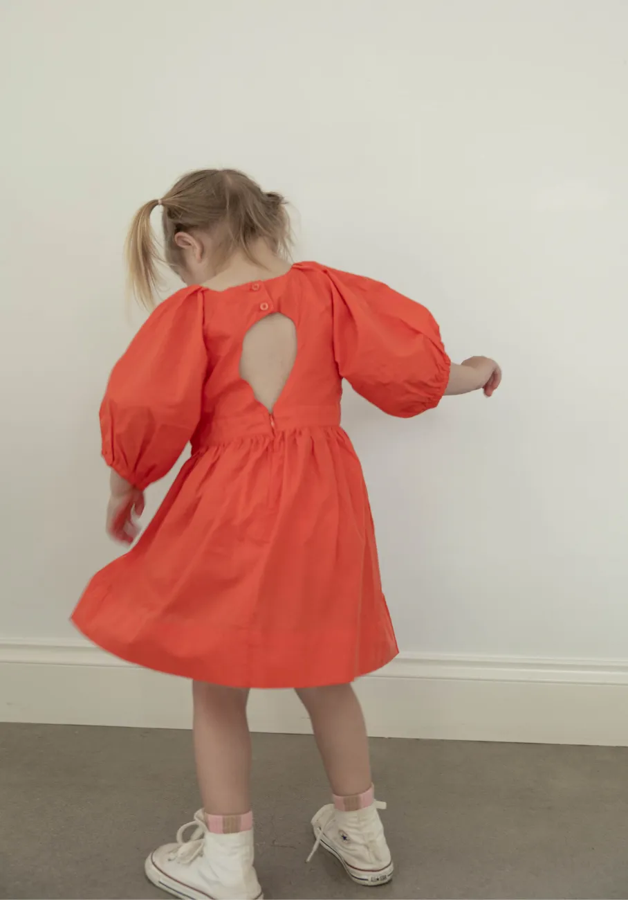 Miann & Co Kids - Keyhole Puff Sleeve Dress - Tomato