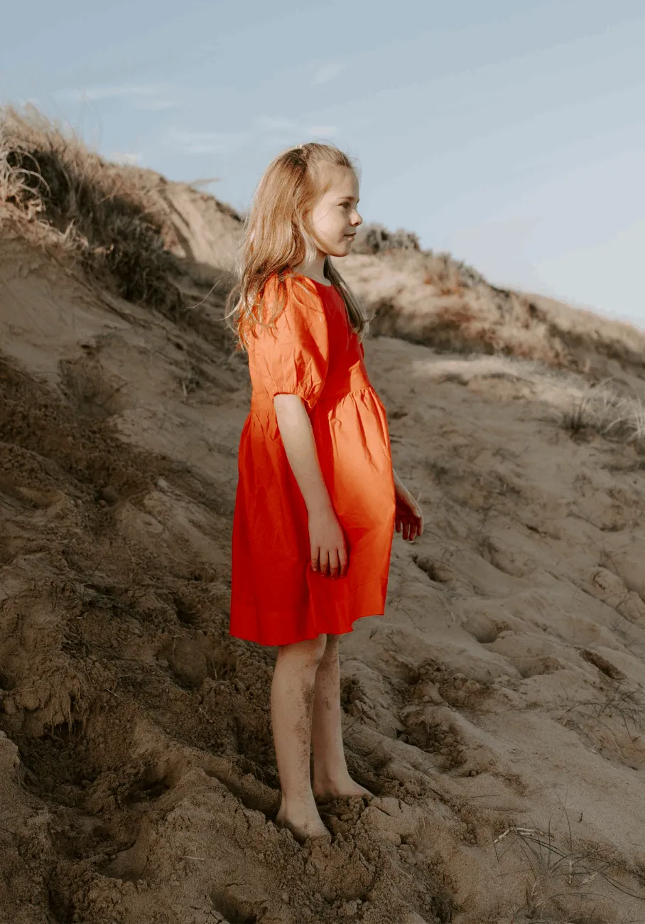 Miann & Co Kids - Keyhole Puff Sleeve Dress - Tomato