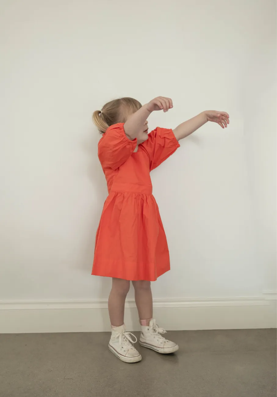 Miann & Co Kids - Keyhole Puff Sleeve Dress - Tomato