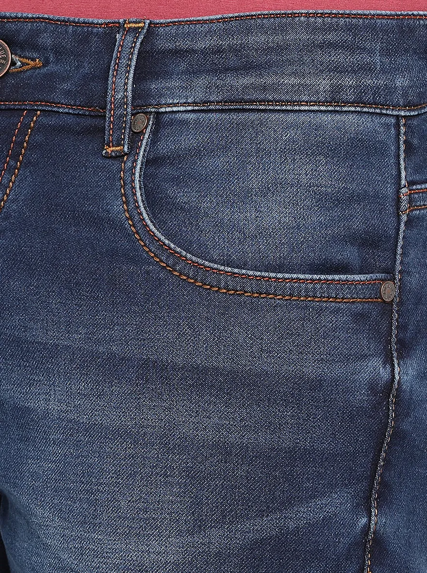 Mid Blue Solid Slim Fit Jeans | JadeBlue