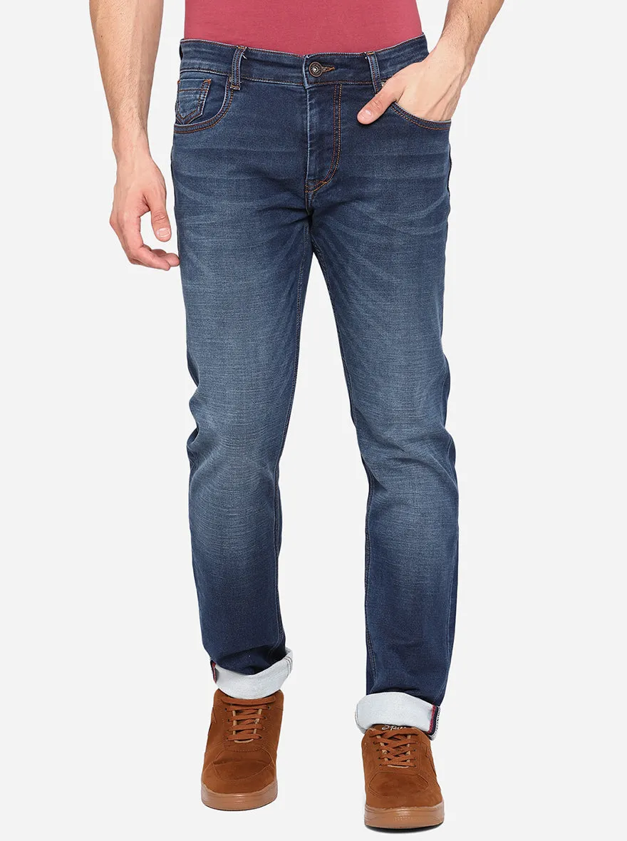 Mid Blue Solid Slim Fit Jeans | JadeBlue