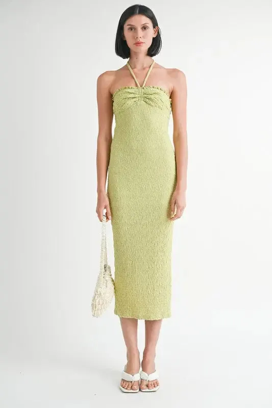 MIDI HALTER NECK OPEN BACK DRESS