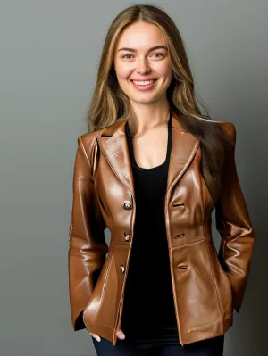 Modernist Chic Leather Blazer for Women