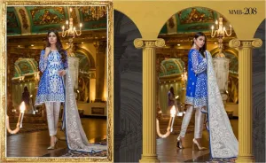 Modest Blue and Gray Color Pakistani Eid Dress in Chiffon - C1665