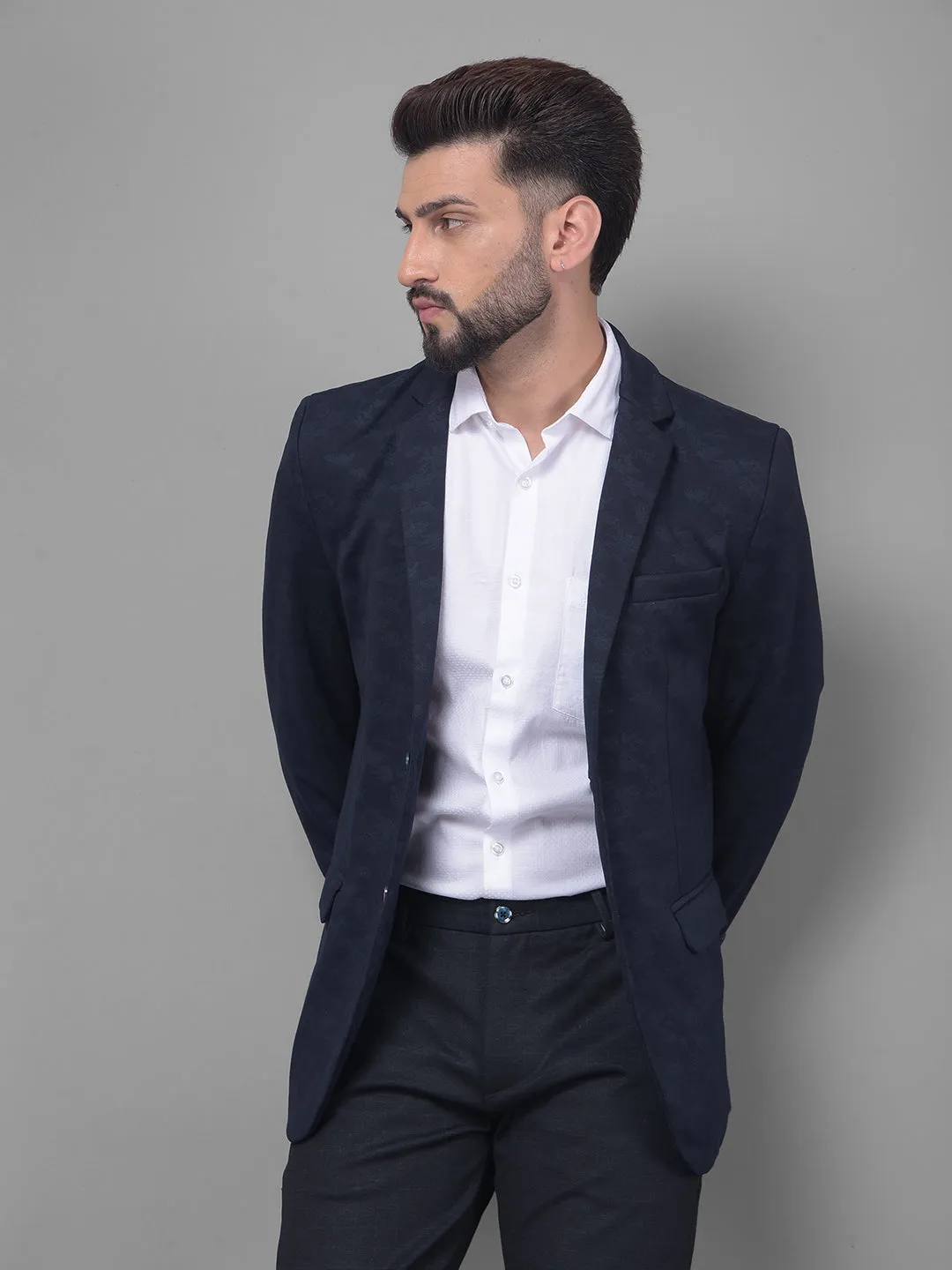 Navy Blue Camouflage Blazer