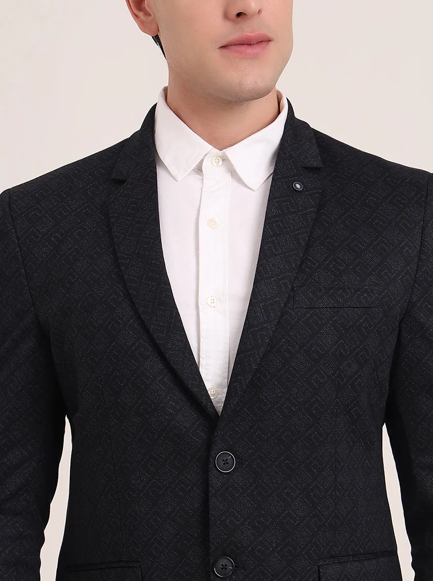 Navy Blue Solid Regular Fit Blazer | JB Studio