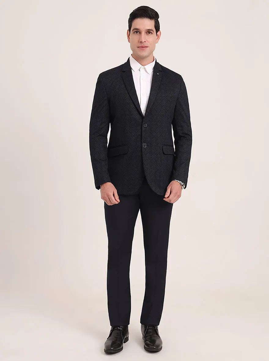 Navy Blue Solid Regular Fit Blazer | JB Studio