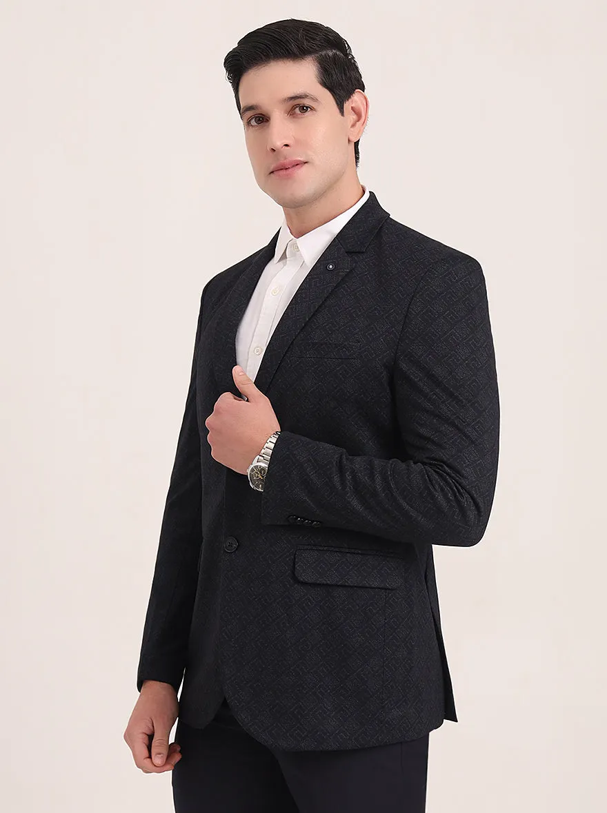 Navy Blue Solid Regular Fit Blazer | JB Studio