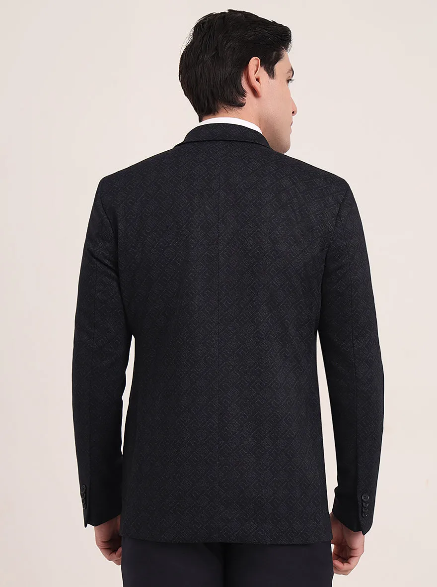 Navy Blue Solid Regular Fit Blazer | JB Studio