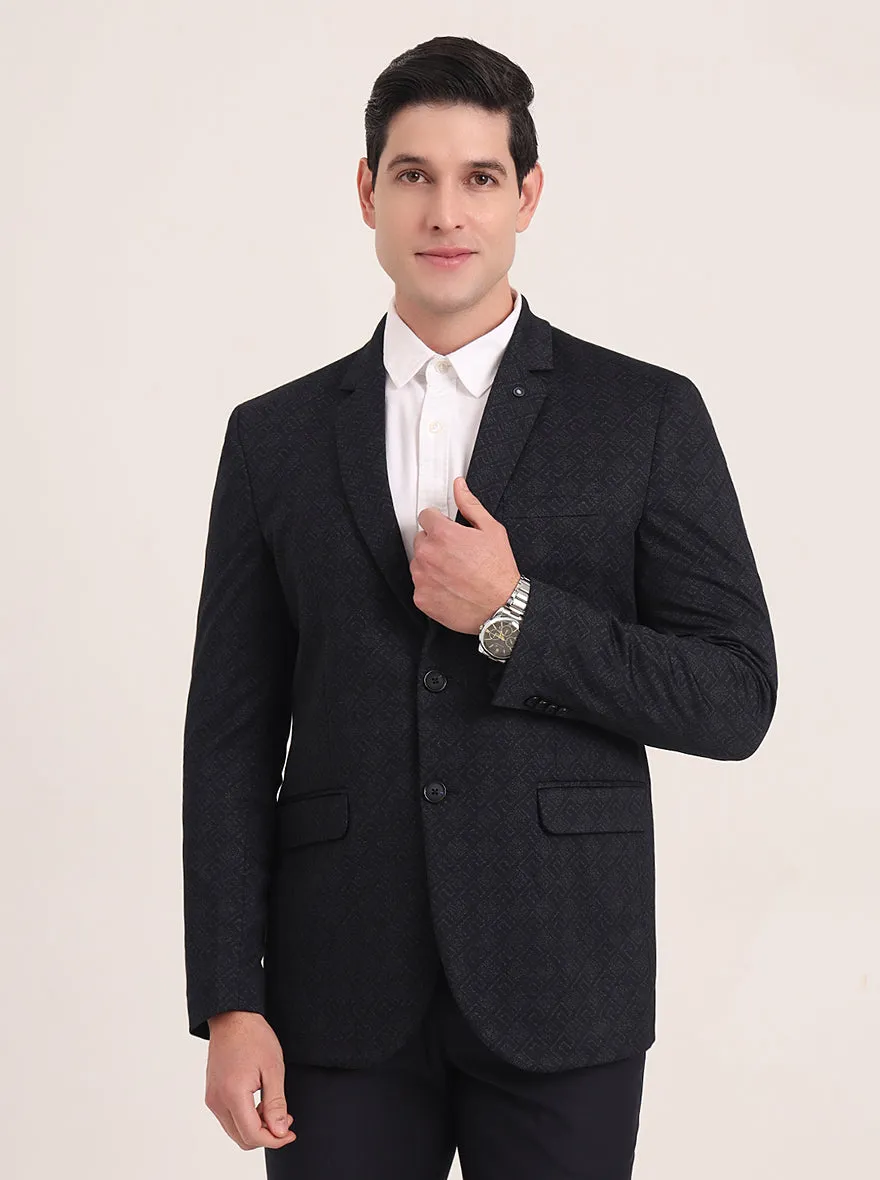 Navy Blue Solid Regular Fit Blazer | JB Studio