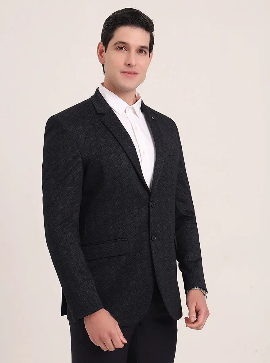 Navy Blue Solid Regular Fit Blazer | JB Studio