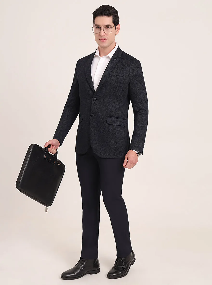 Navy Blue Solid Regular Fit Blazer | JB Studio
