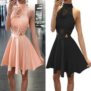 New Arrival Blush pink High neck open backs unique style homecoming prom dresses, TYP0121