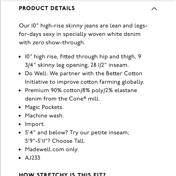 NEW • Madewell • 10 Inch High Rise Skinny Jean