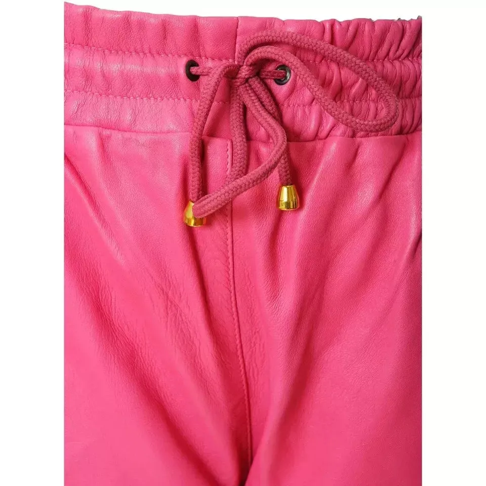 New Men's Leather Pink Lambskin Sweat Pants. Real Soft Leather Joggers trousers.