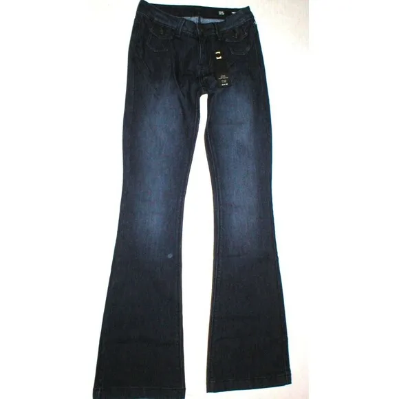 New NWT $99 Designer Buffalo David Bitton Jeans Womens 24 X 33 Mid Rise Flare Dk