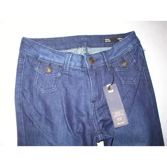 New NWT $99 Designer Buffalo David Bitton Jeans Womens 24 X 33 Mid Rise Flare Dk