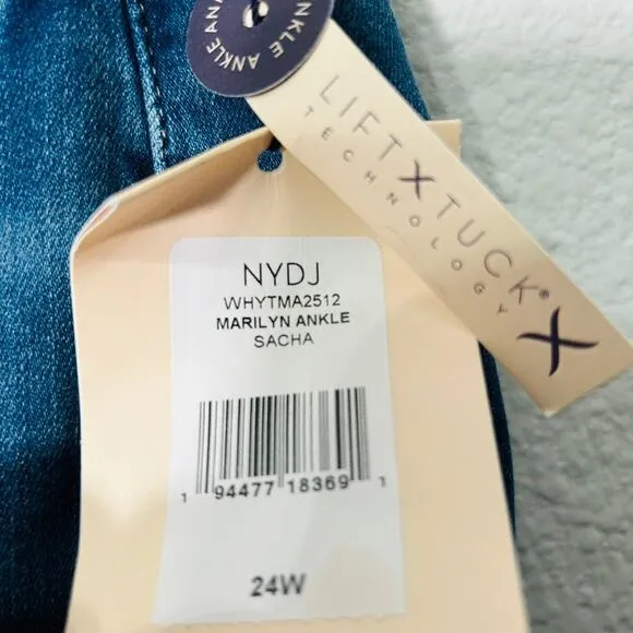 NEW NYDJ Marilyn Straight Ankle Jean Medium Wash Sacha Lift Tuck Slimming Sz 24W
