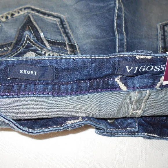 NEW! VIGOSS Legacy Stretch Sz 8 x 3.5 Womens Blue Denim Jeans Shorts FLAP POCKET