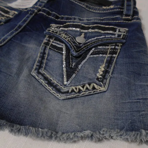 NEW! VIGOSS Legacy Stretch Sz 8 x 3.5 Womens Blue Denim Jeans Shorts FLAP POCKET