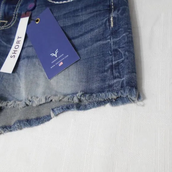 NEW! VIGOSS Legacy Stretch Sz 8 x 3.5 Womens Blue Denim Jeans Shorts FLAP POCKET