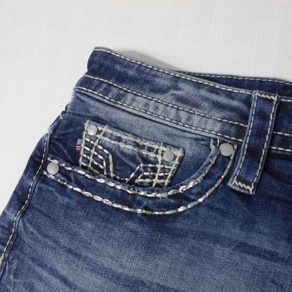 NEW! VIGOSS Legacy Stretch Sz 8 x 3.5 Womens Blue Denim Jeans Shorts FLAP POCKET