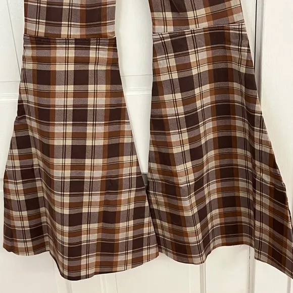 NWT Free People We The Free Just Float On Plaid Printed Flare Jeans 24 Boho 70’s