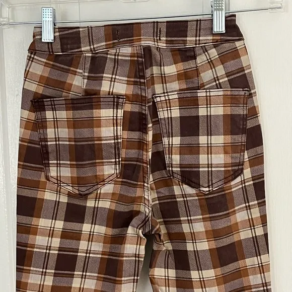 NWT Free People We The Free Just Float On Plaid Printed Flare Jeans 24 Boho 70’s