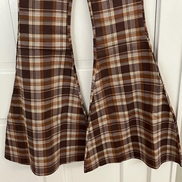NWT Free People We The Free Just Float On Plaid Printed Flare Jeans 24 Boho 70’s