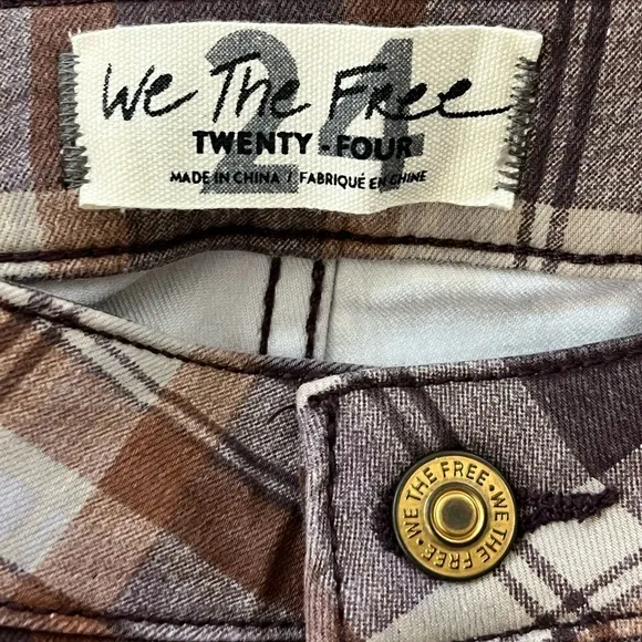 NWT Free People We The Free Just Float On Plaid Printed Flare Jeans 24 Boho 70’s
