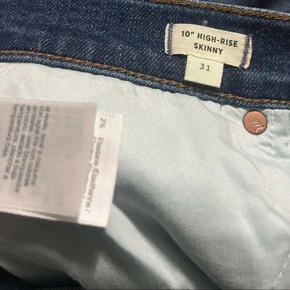 NWT Madewell Women's 10'' High Rise Skinny Jeans, Wendover, Blue, 31