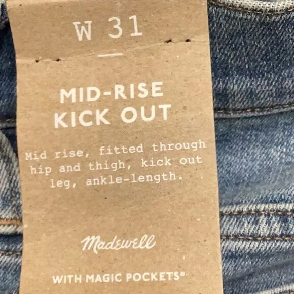 NWT Madewell Kick Out Crop Jeans size 31