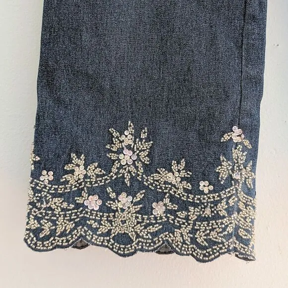 NWT Vintage Y2K Cropped Jeans Beaded Pocketless Medium Wash Denim Size 8