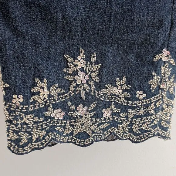 NWT Vintage Y2K Cropped Jeans Beaded Pocketless Medium Wash Denim Size 8