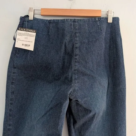 NWT Vintage Y2K Cropped Jeans Beaded Pocketless Medium Wash Denim Size 8