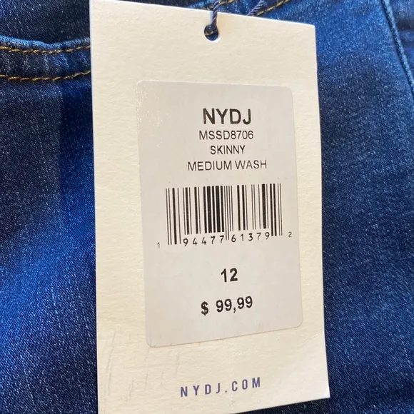 NYDJ SZ 12 Skinny Denim Blue Jeans Medium Wash New D30