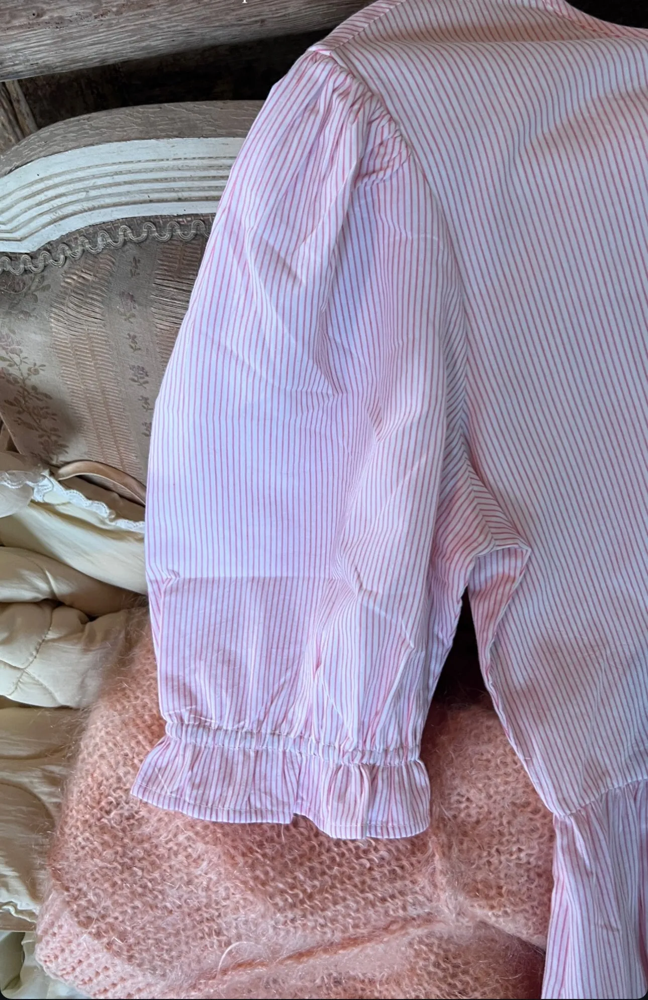 Oak Meadow - Andi Puff Mini Dress in Rosewater Stripe