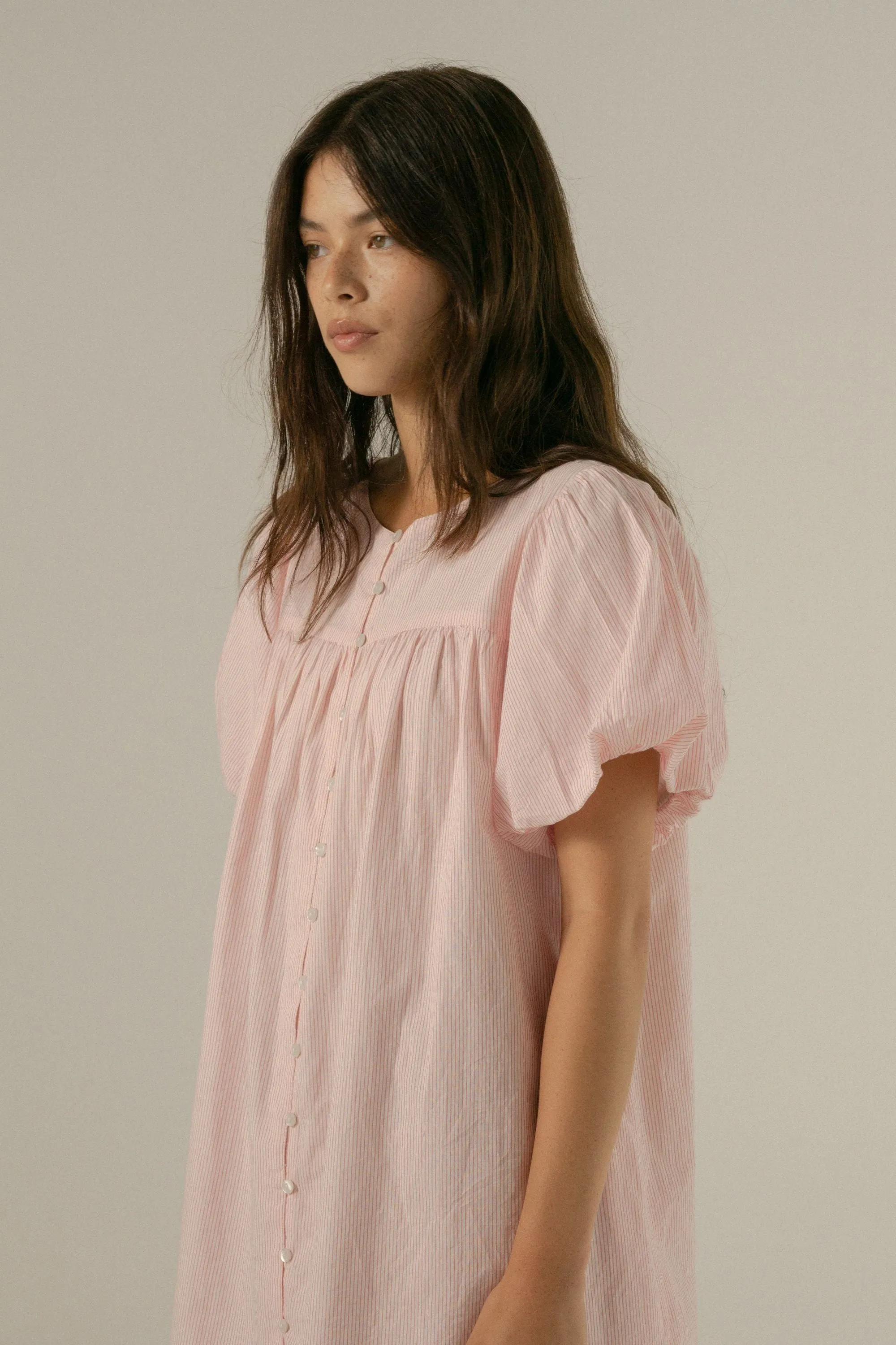 Oak Meadow - Andi Puff Mini Dress in Rosewater Stripe