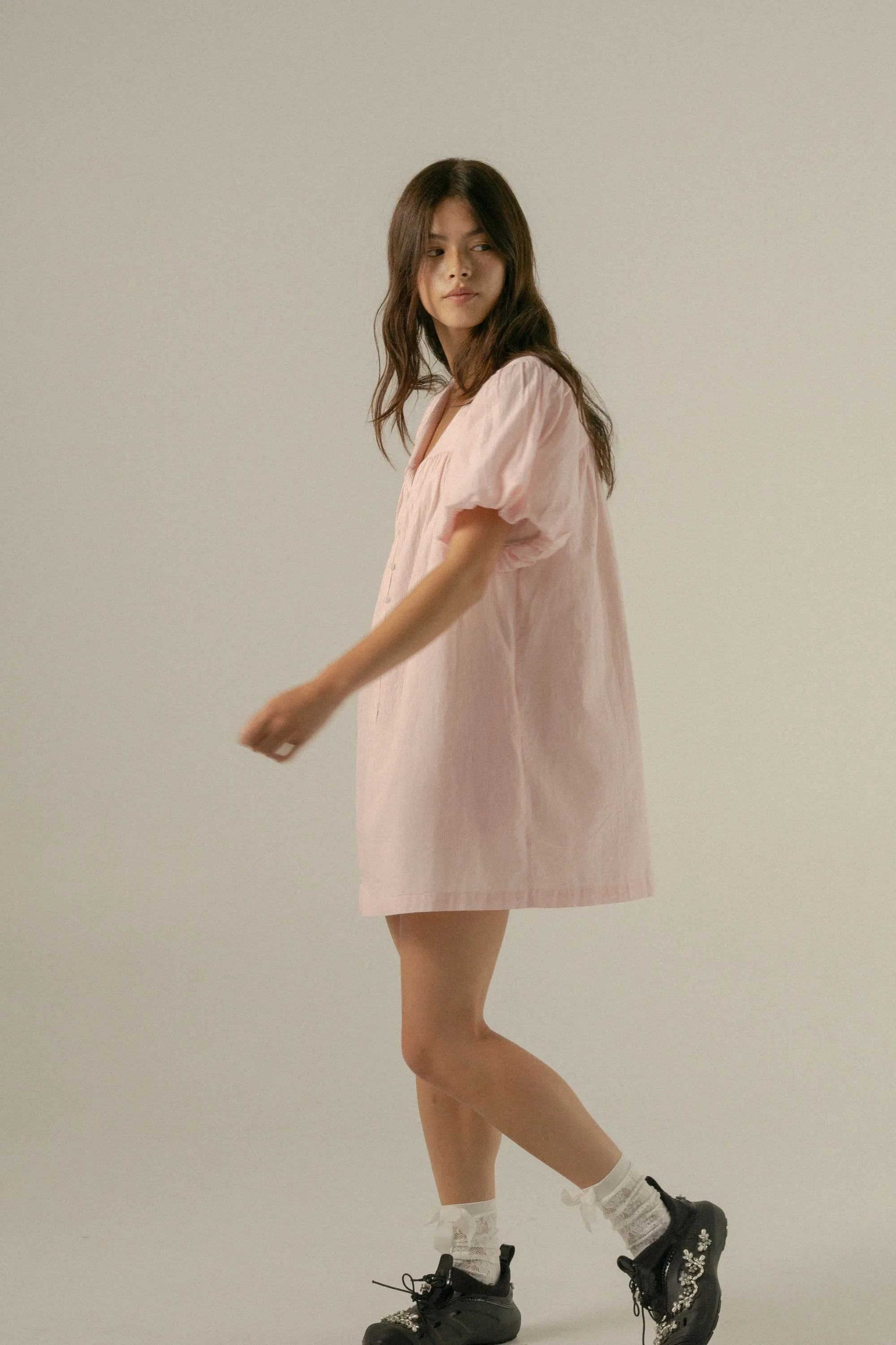 Oak Meadow - Andi Puff Mini Dress in Rosewater Stripe