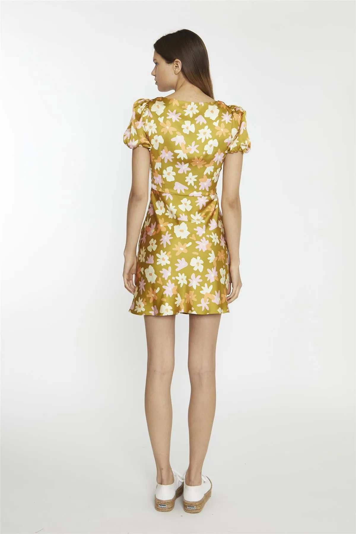 Olive Multi Flower Sweetheart Mini-Dresses
