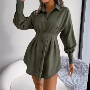 Olive Sinched Waist Shirt Dress