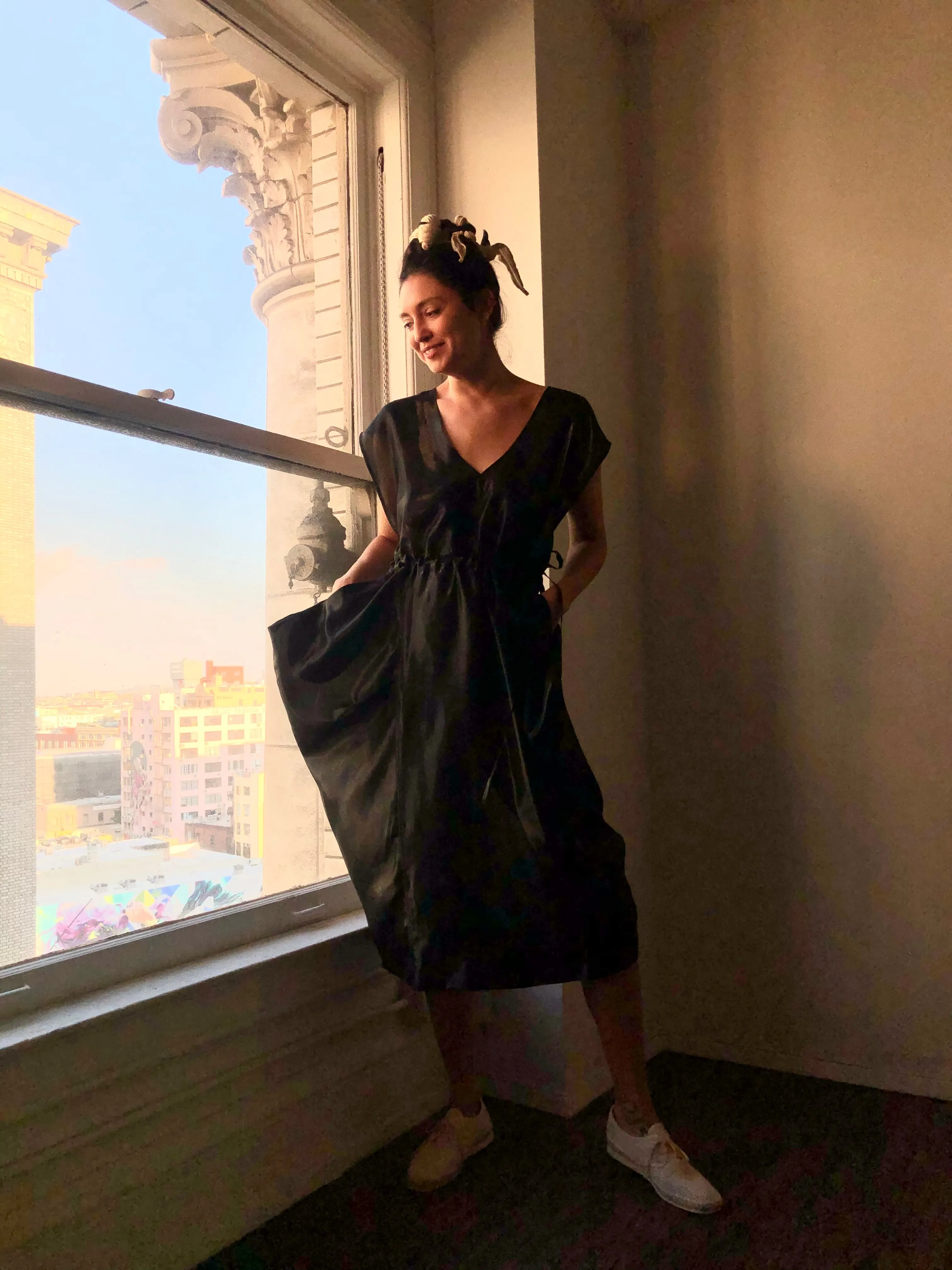 Origami Propeller Dress Black Kohl Raw Silk {Made to Order}