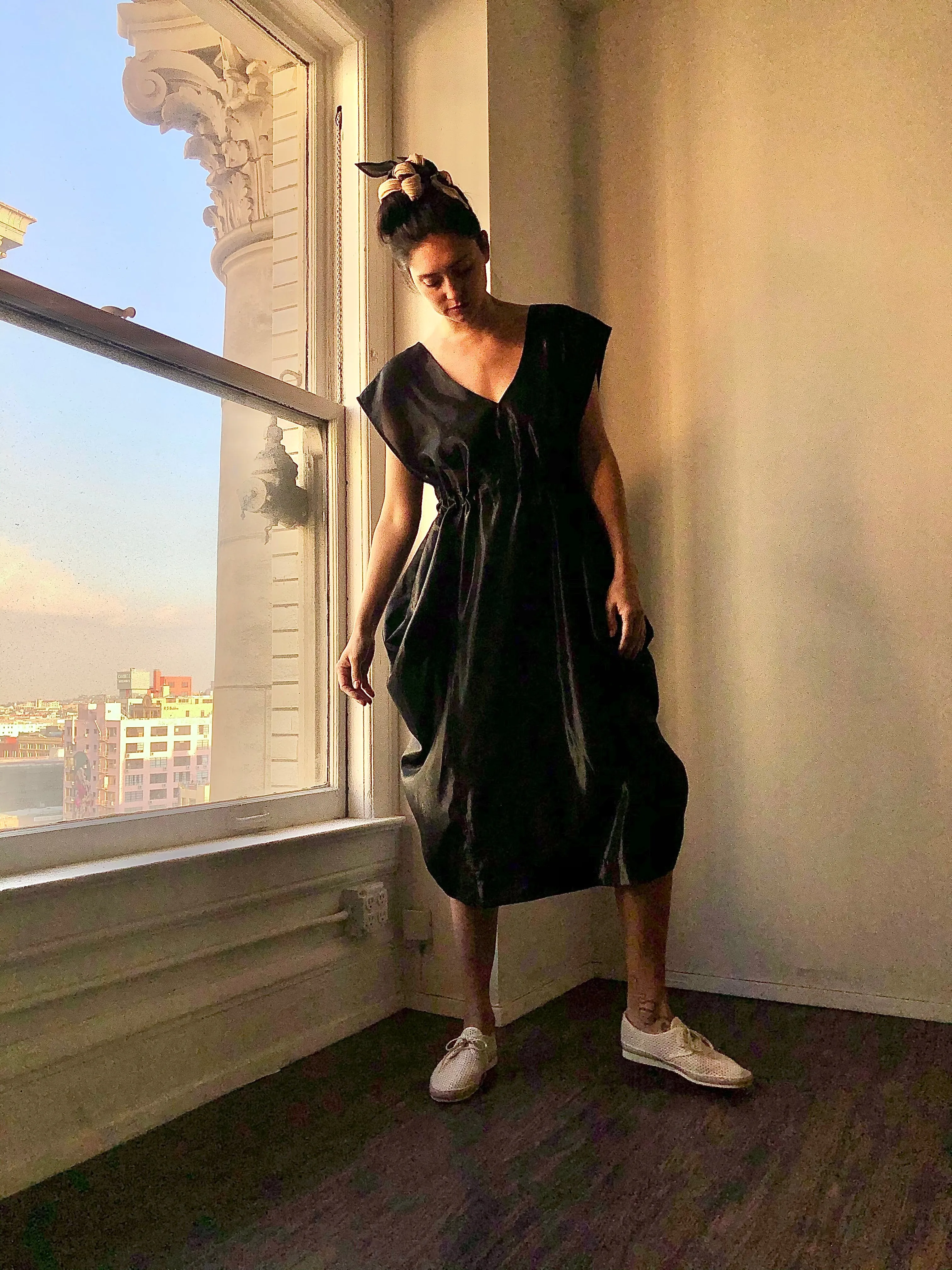 Origami Propeller Dress Black Kohl Raw Silk {Made to Order}
